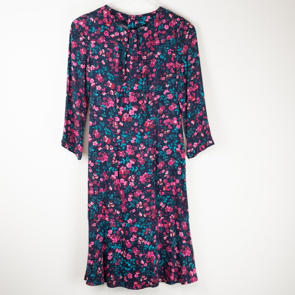 Joules "Roselda" Dress Fluted Quarter Sleeve Floral Midi Pink Blue Size 2 New - Picture 2 of 7